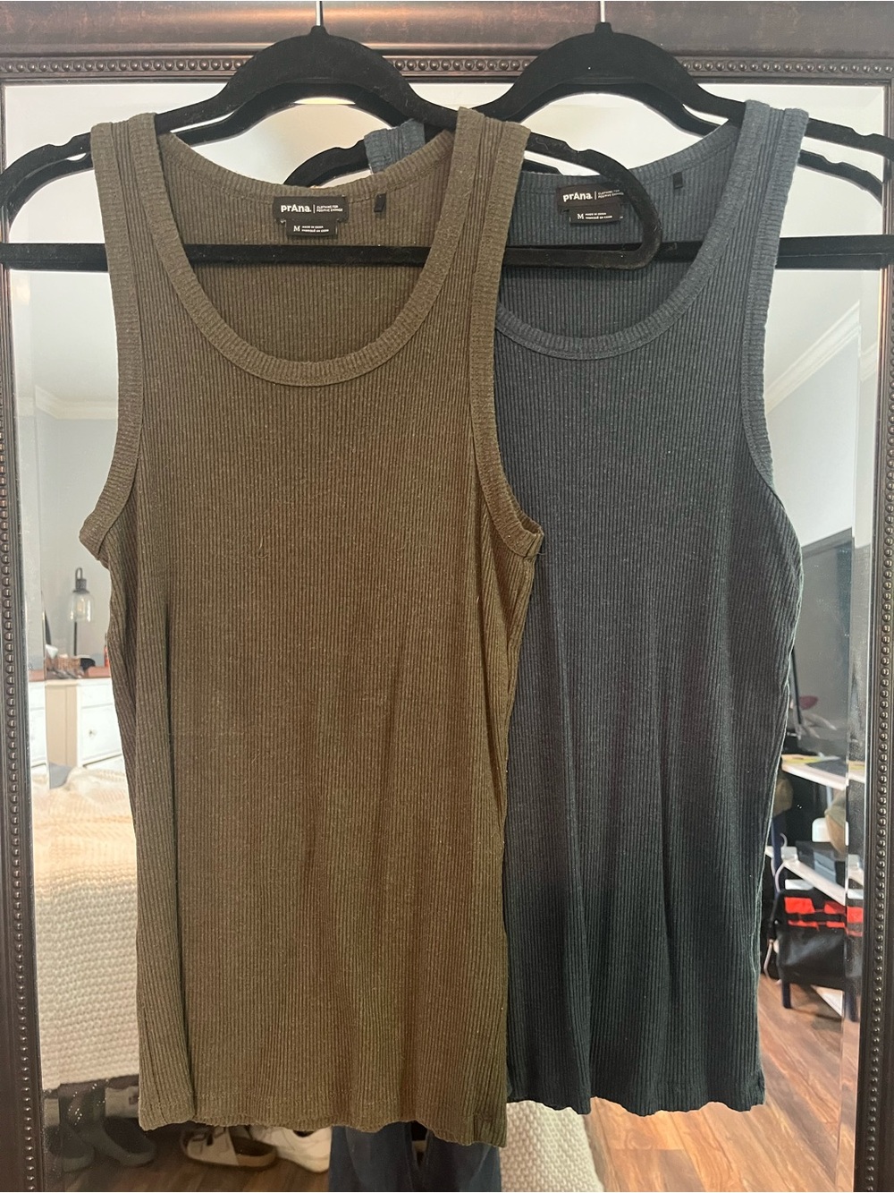 Prana Ribbed Tank Tops in Olive Green and Charcoal Gray
